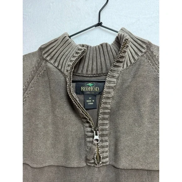 Redhead Mens Quarter Zip Sweater Brown Knit Pullover Size Medium - Picture 2 of 5